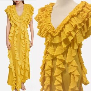 BCBGMaxAzria Yellow Ruffled Maxi Dress Gown Rare XS